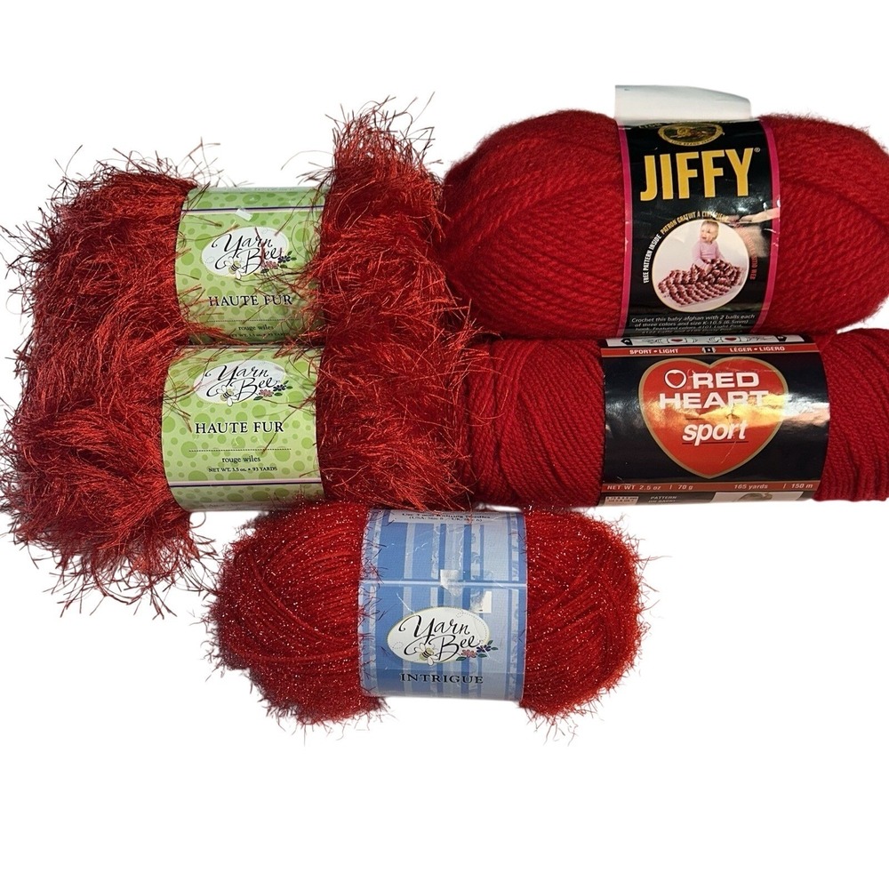 Red Yarn Lot Acrylic Yarn Bee, Red Heart Cherry,  Lion Jiffy HAUTE FUR